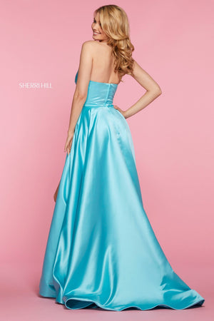 Sherri Hill 53308 dress images in these colors: Bright Pink, Teal, Blush, Red, Light Blue, Emerald, Mocha, Aqua, Royal.