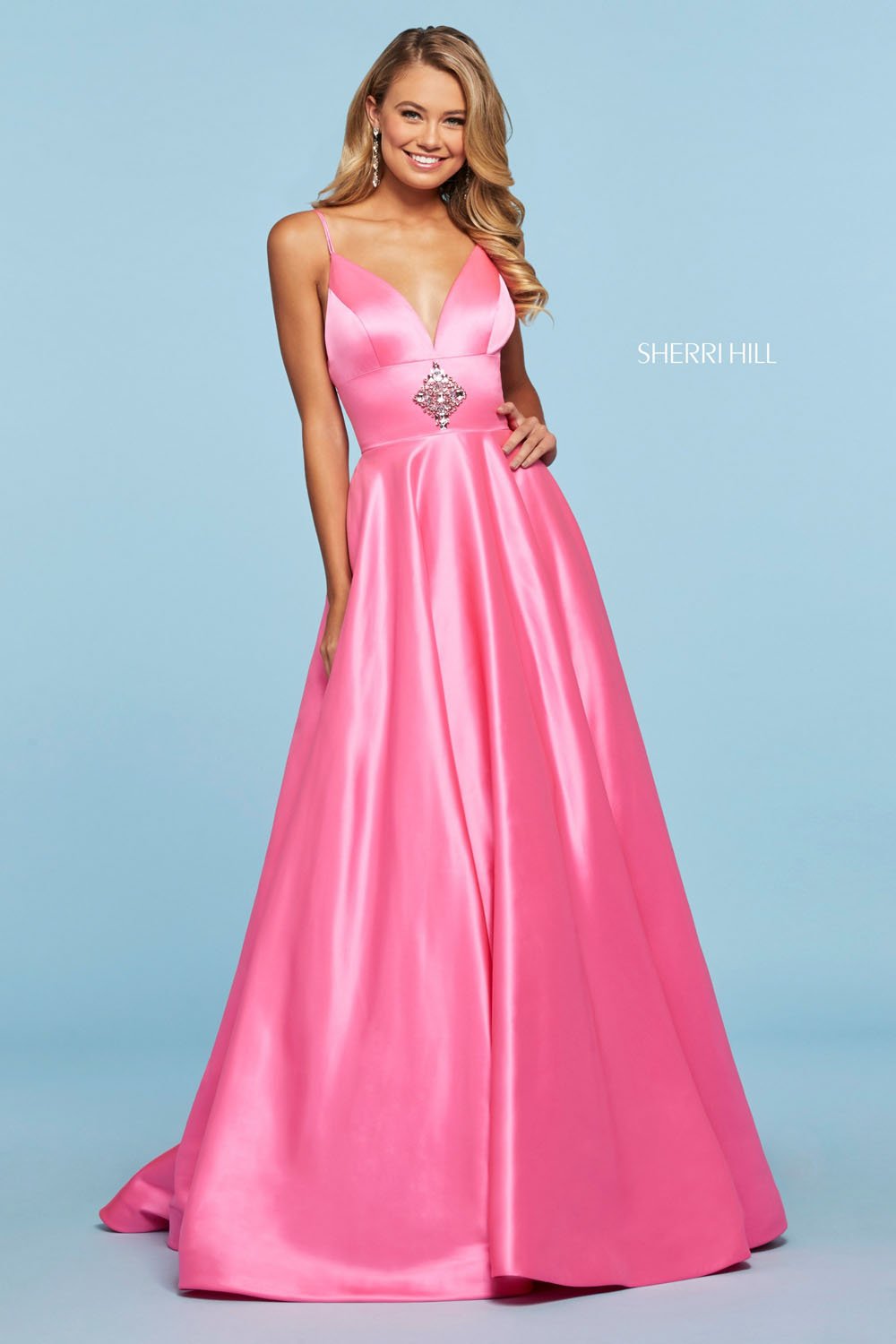 Sherri Hill 53312 dress images in these colors: Lilac, Coral, Aqua, Ivory, Yellow, Candy Pink, Light Blue, Blush, Red, Black, Emerald, Royal.