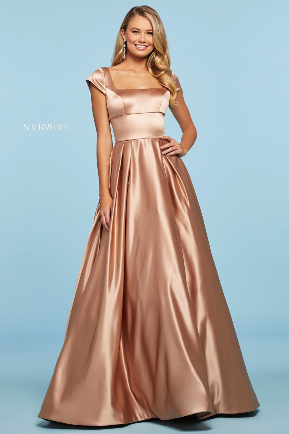 Sherri Hill 53314 dress images in these colors: Candy Pink, Mocha, Yellow, Ivory, Blush, Light Blue, Emerald, Lilac, Red.
