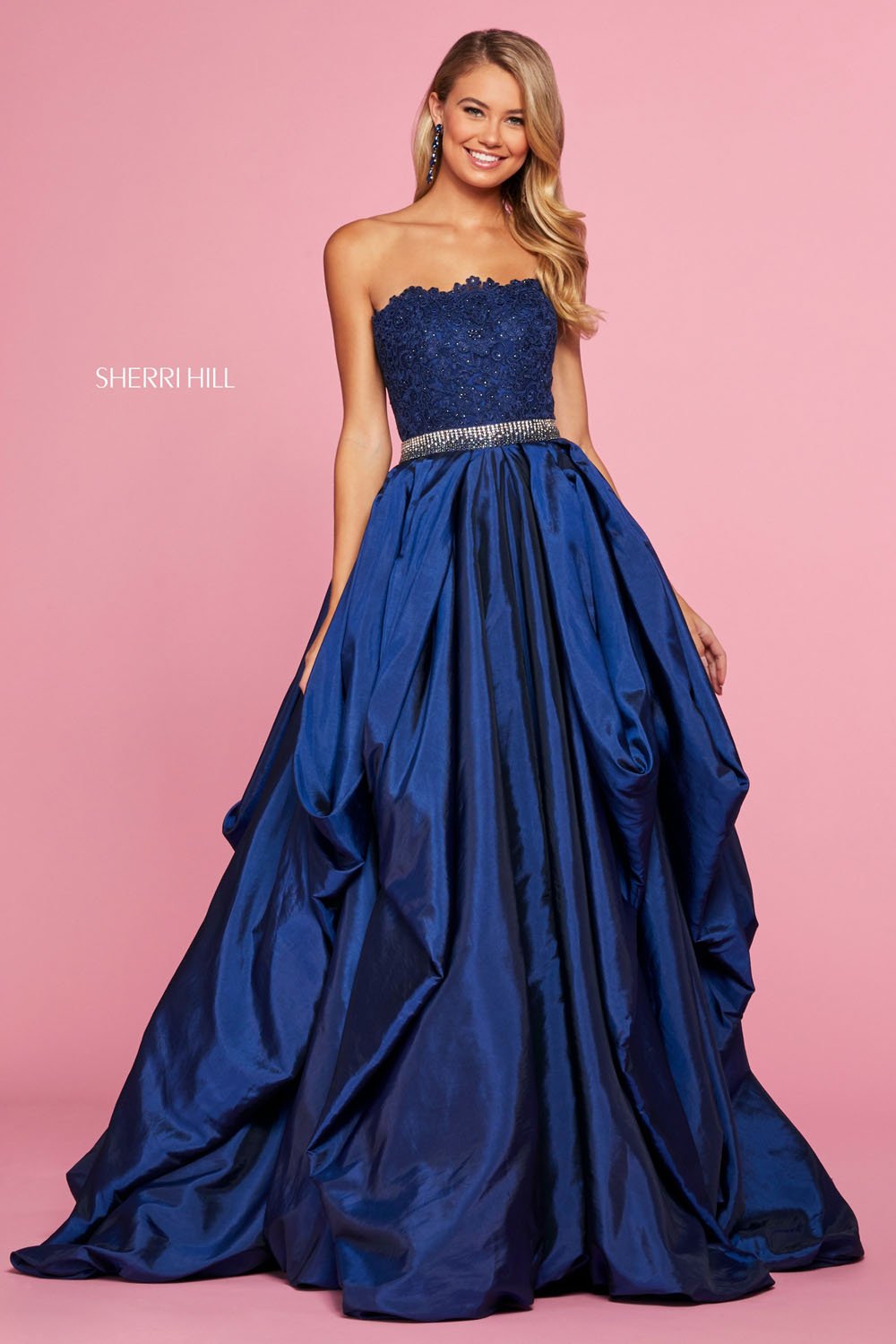 Sherri Hill 53339 dress images in these colors: Ivory, Red, Navy, Black, Yellow.