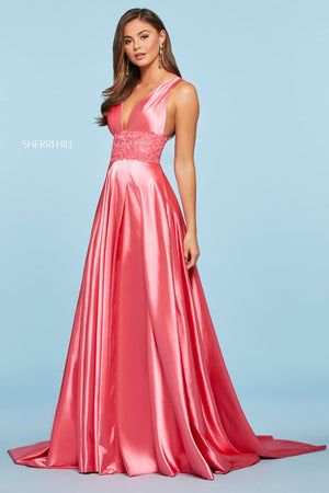 Sherri Hill 53352 dress images in these colors: Coral, Vintage Coral, Rose, Turquoise, Red, Emerald, Lilac, Ivory, Navy, Royal, Light Blue, Wine, Mocha, Black, Yellow.