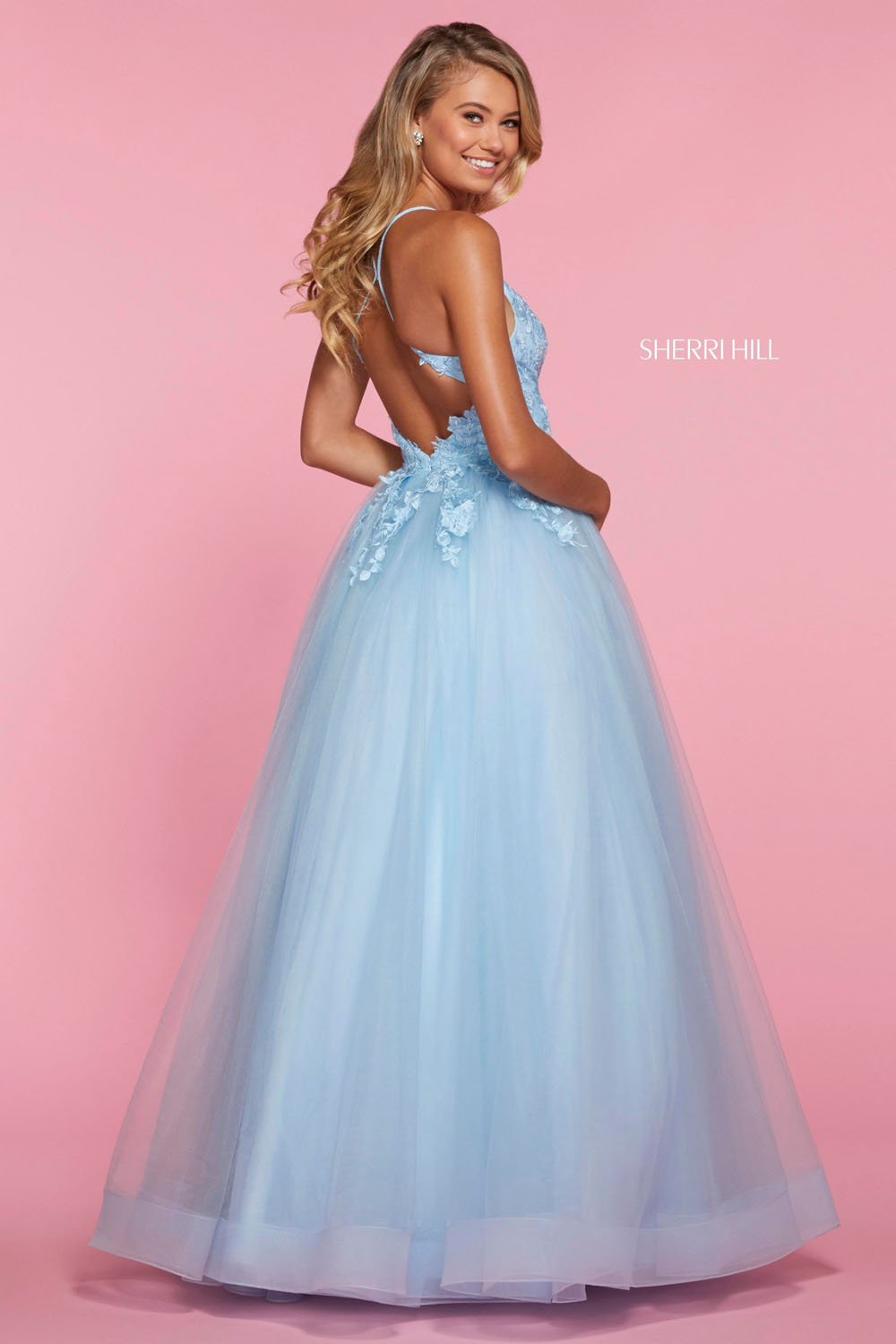Sherri Hill 53411 dress images in these colors: Light Blue, Ivory.