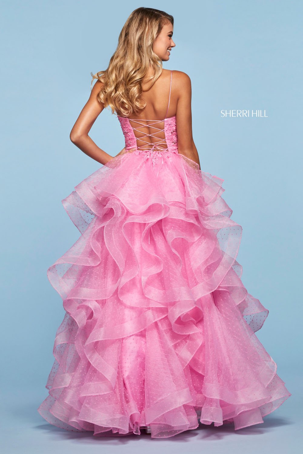 Sherri Hill 53418 dress images in these colors: Yellow, Black, Blush, Light Blue, Lilac, Periwinkle, Candy Pink, Coral, Navy.