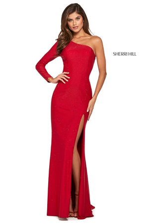 Sherri Hill 53428 dress images in these colors: Wine, Navy, Emerald, Nude, Royal, Black, Yellow, Red.