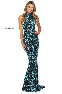 Sherri Hill 53484 dress images in these colors: Navy, Peacock, Rose Gold, Yellow Ivory, Black Light Blue Ivory.