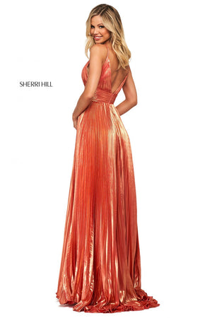 Sherri Hill 53737 dress images in these colors: Gold, Coral.