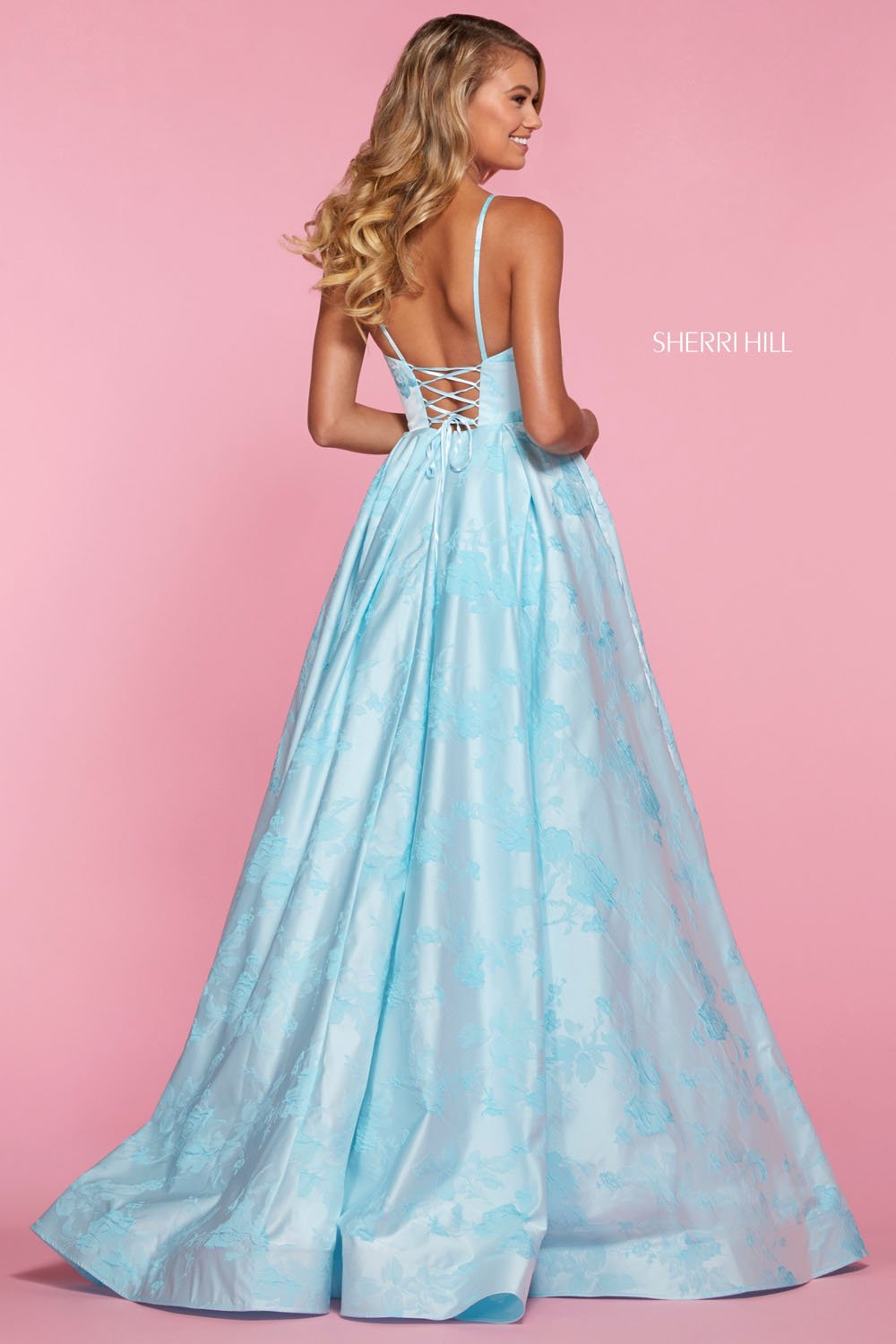 Sherri Hill 53900 dress images in these colors: Pink, Yellow, Light Blue.