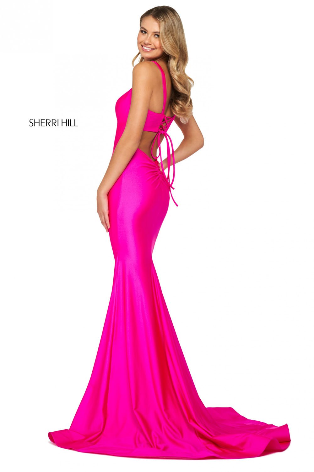 Sherri Hill 53906 dress images in these colors: Dark Coral, Fuchsia, Dark Periwinkle, Red, Black, Navy, Turquoise, Royal, Emerald, Ruby.