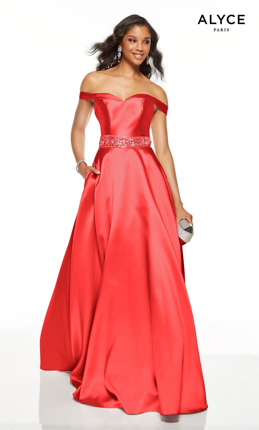 Alyce Paris 1502 dress images in these colors: Pink Alabaster, Sea Glass, Red, French Blue, Midnight.