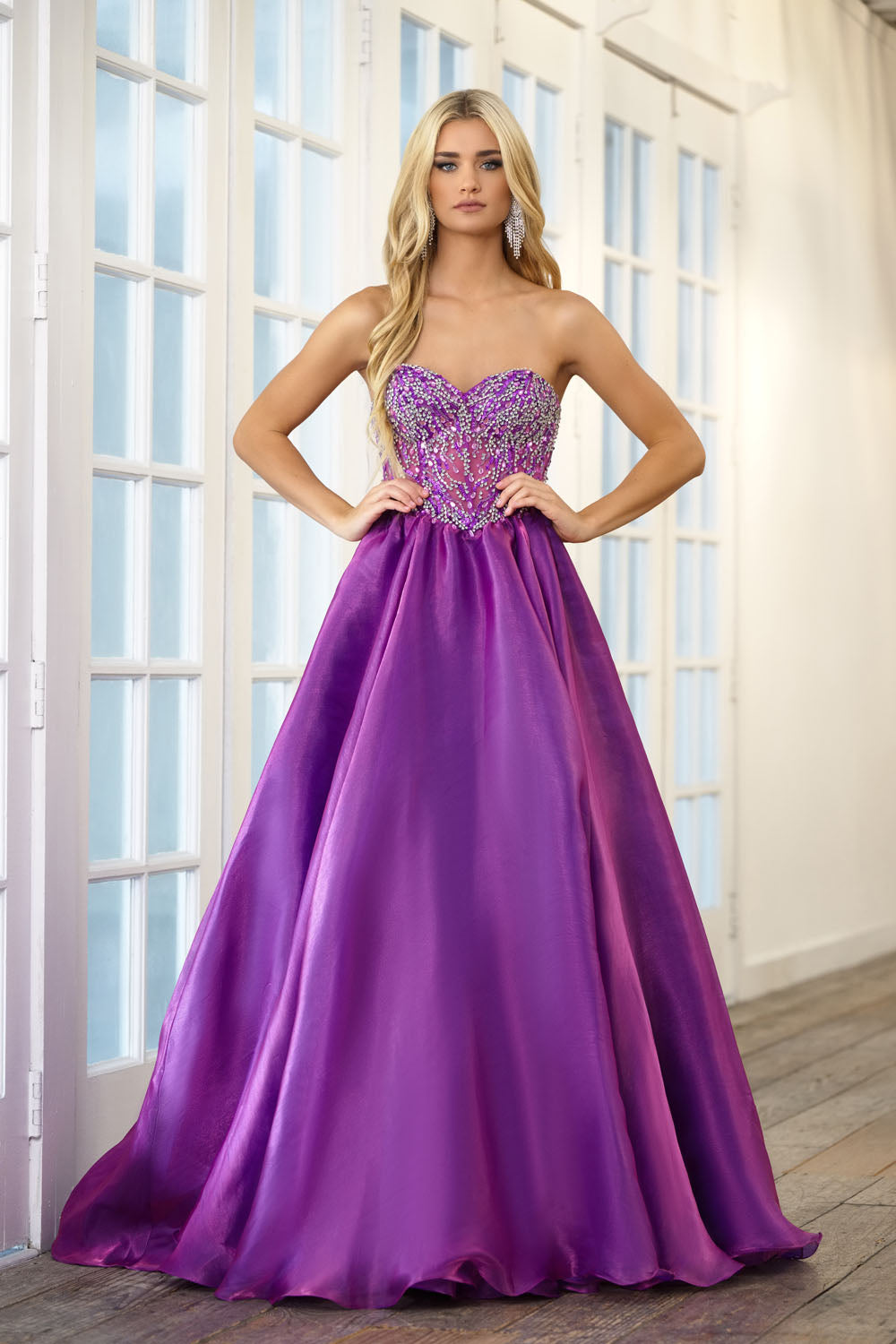 Ava Presley 28588 prom dresses images. Style 28588 by Ava Presley is available in these colors: Coral Pink, Iridescent Purple.
