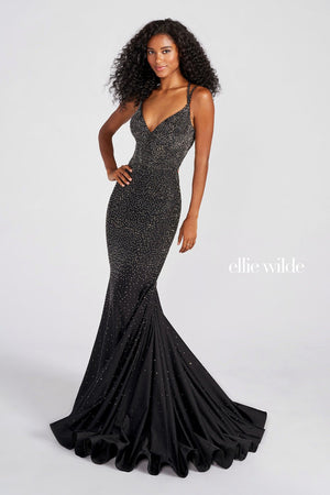Ellie Wilde Black EW122001 Prom Dress Image.  Black formal dress.