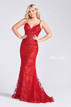 Ellie Wilde Dark Red EW122004 Prom Dress Image.  Dark Red formal dress.