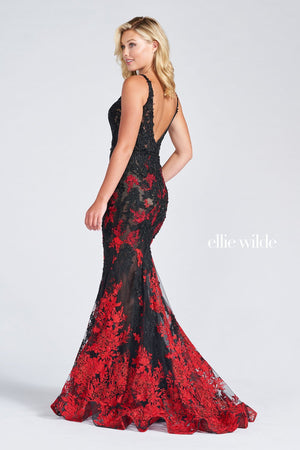 Ellie Wilde Black Red EW122012 Prom Dress Image.  Black Red formal dress.