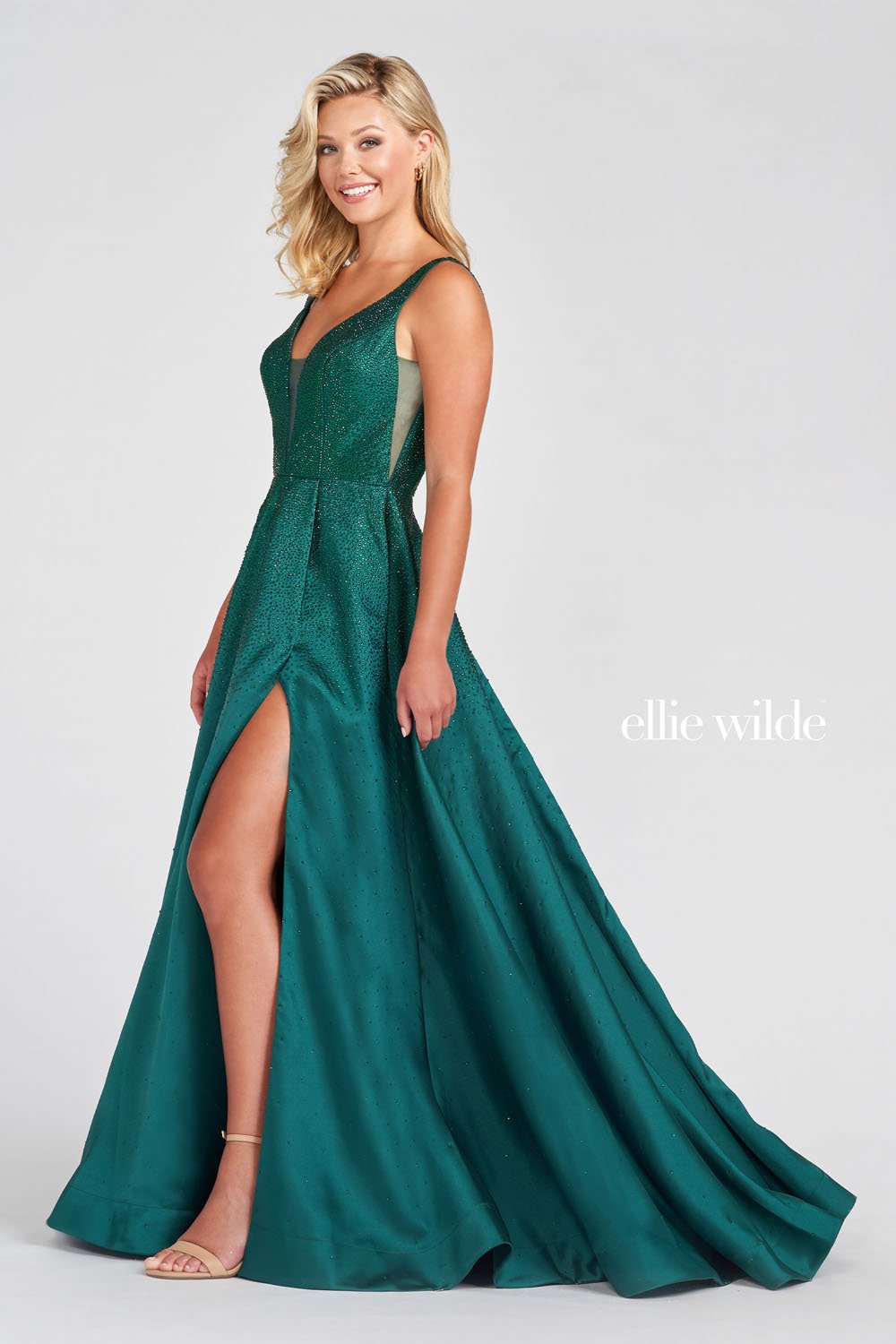 Ellie Wilde Emerald EW122021 Prom Dress Image.  Emerald formal dress.