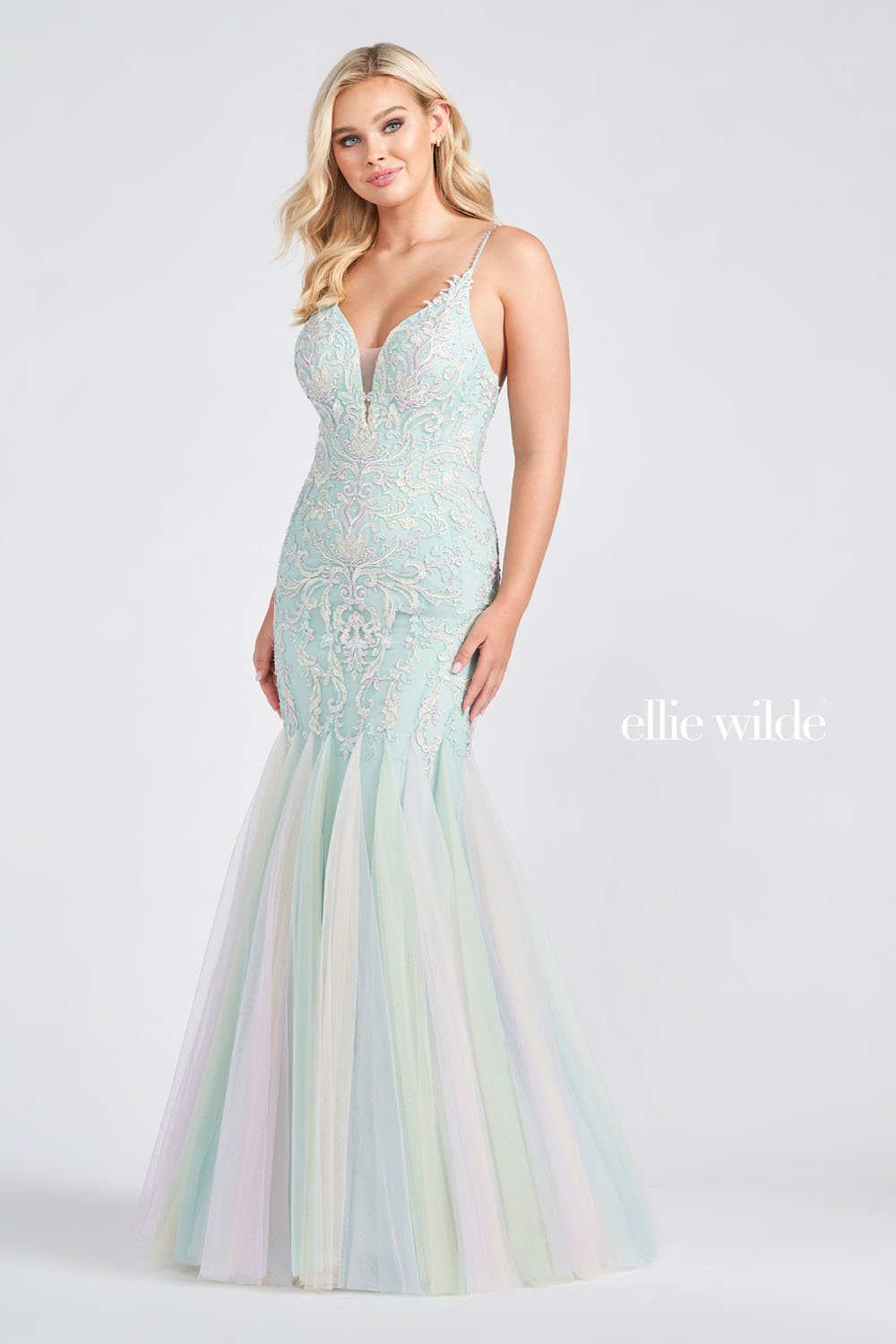 Ellie Wilde Sea Breeze Multi EW122042 Prom Dress Image.  Sea Breeze Multi formal dress.