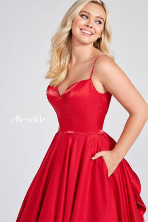 Ellie Wilde Red EW122046 Prom Dress Image.  Red formal dress.