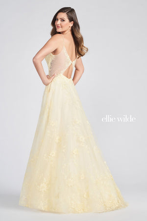 Ellie Wilde Light Yellow EW122053 Prom Dress Image.  Light Yellow formal dress.