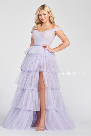 Ellie Wilde Lilac EW122060 Prom Dress Image.  Lilac formal dress.