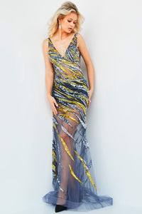 Jovani 06790 prom dress images.  Jovani 06790 is available in these colors: Gunmetal, Hot Pink, Navy, Orange.
