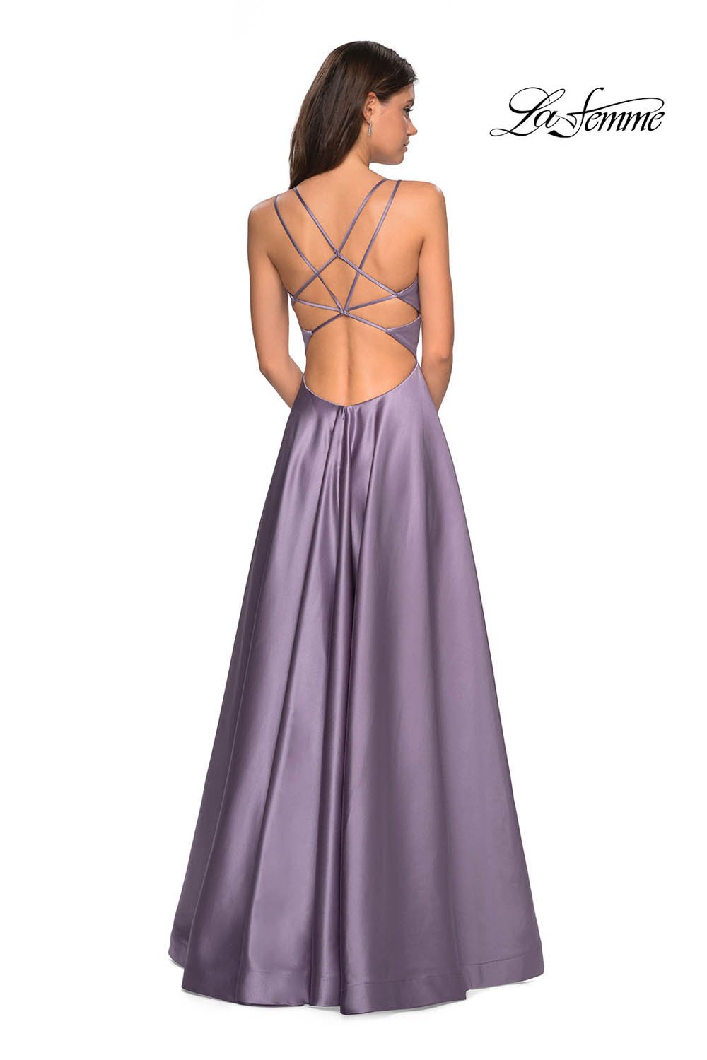 La Femme 26994 dress images in these colors: Blush, Dark Berry, Deep Red, Lavender Gray, Navy, Sapphire Blue.