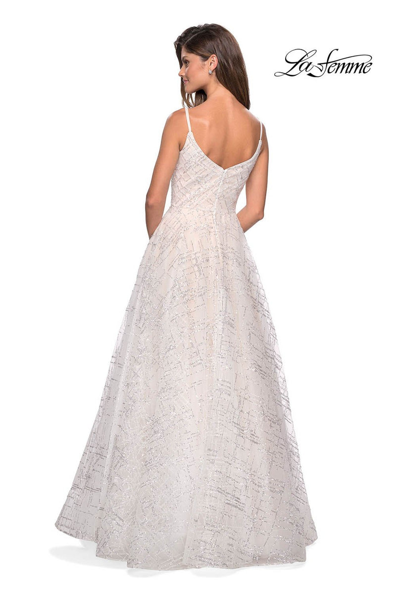 lace wedding dresses with sleeves and open back Leaf Lace Plunge Tulle Illusion Sleeved A-line Wedding Dress main image 0