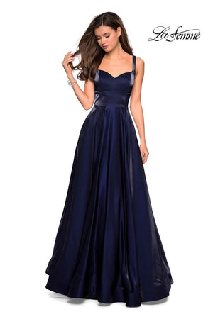 La Femme 27227 dress images in these colors: Navy, Purple, Red.