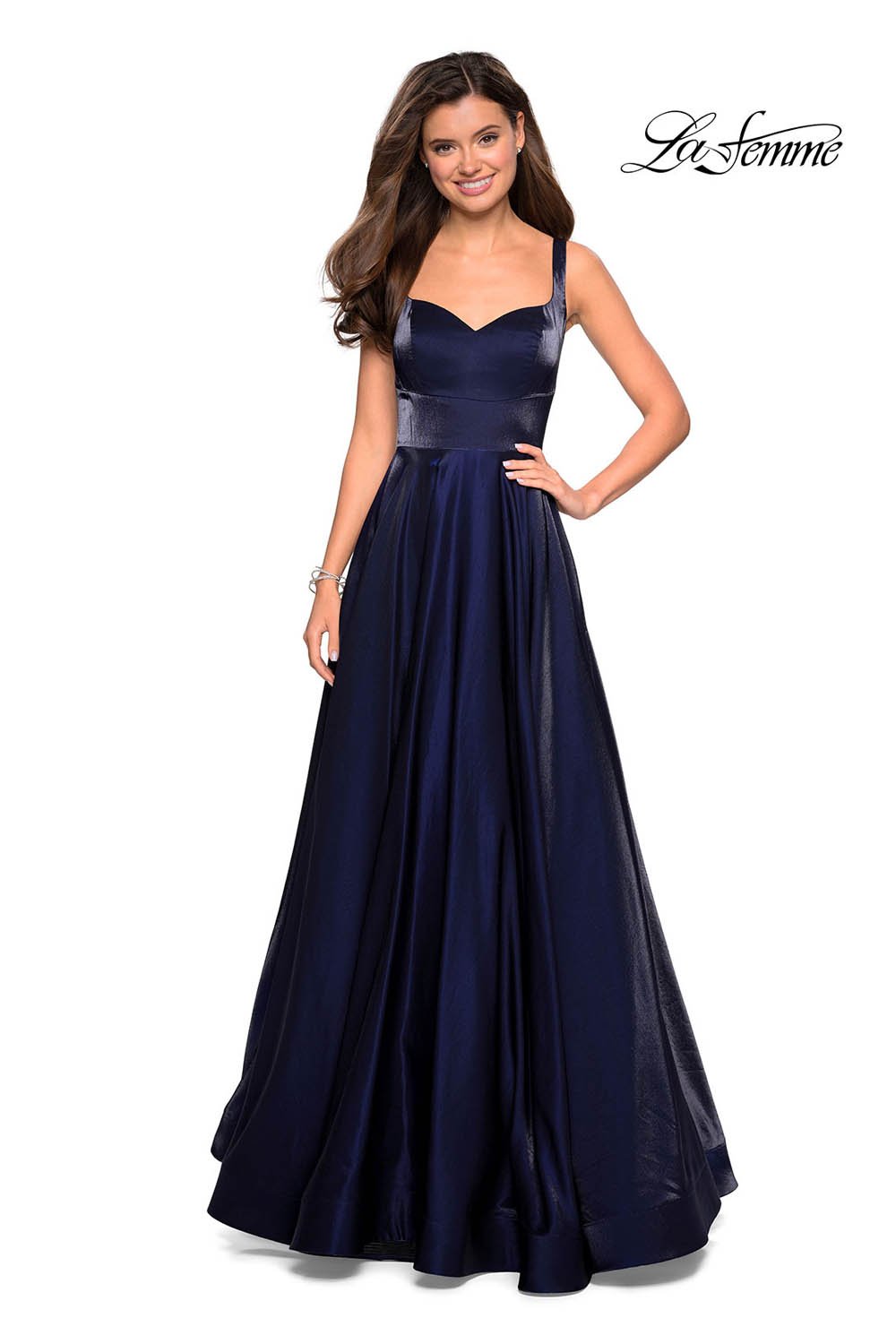 La Femme 27227 dress images in these colors: Navy, Purple, Red.