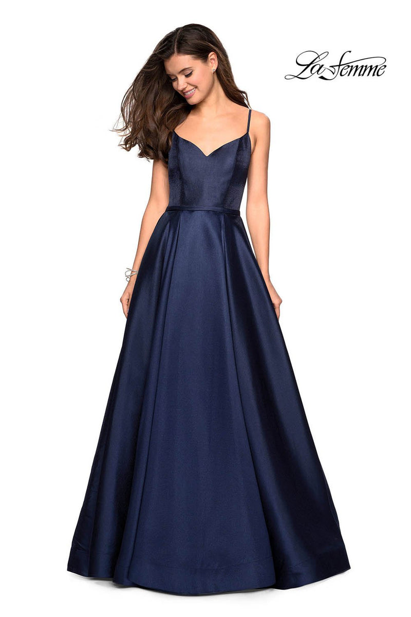 la femme navy blue prom dress Long Sleeve Navy Blue Formal Dress with Sequin Lace Navy / 16