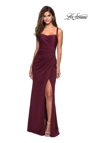 La Femme 27470 dress images in these colors: Navy, Silver, Wine.