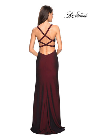 La Femme 27785 dress images in these colors: Burgundy, Navy.