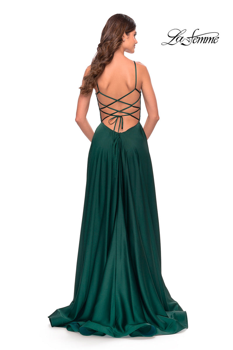 la femme emerald green prom dress Long Prom Dress 33587 by La Femme Dark Emerald / 6