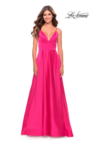 La Femme 31121 prom dress images.  La Femme 31121 is available in these colors: Hot Coral, Neon Pink.