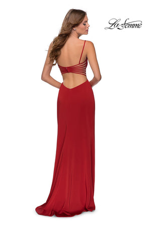 La Femme 28461 dress images in these colors: Black, Red, Royal Blue, Royal Purple, White.