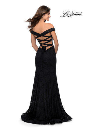 La Femme 28545 dress images in these colors: Black, Emerald, Red, Royal Blue, White.