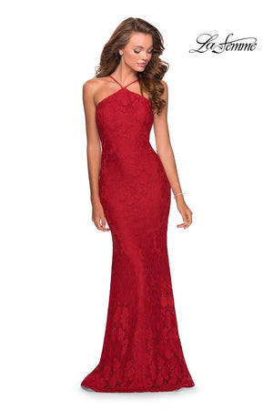 La Femme 28619 dress images in these colors: Emerald, Navy, Red.