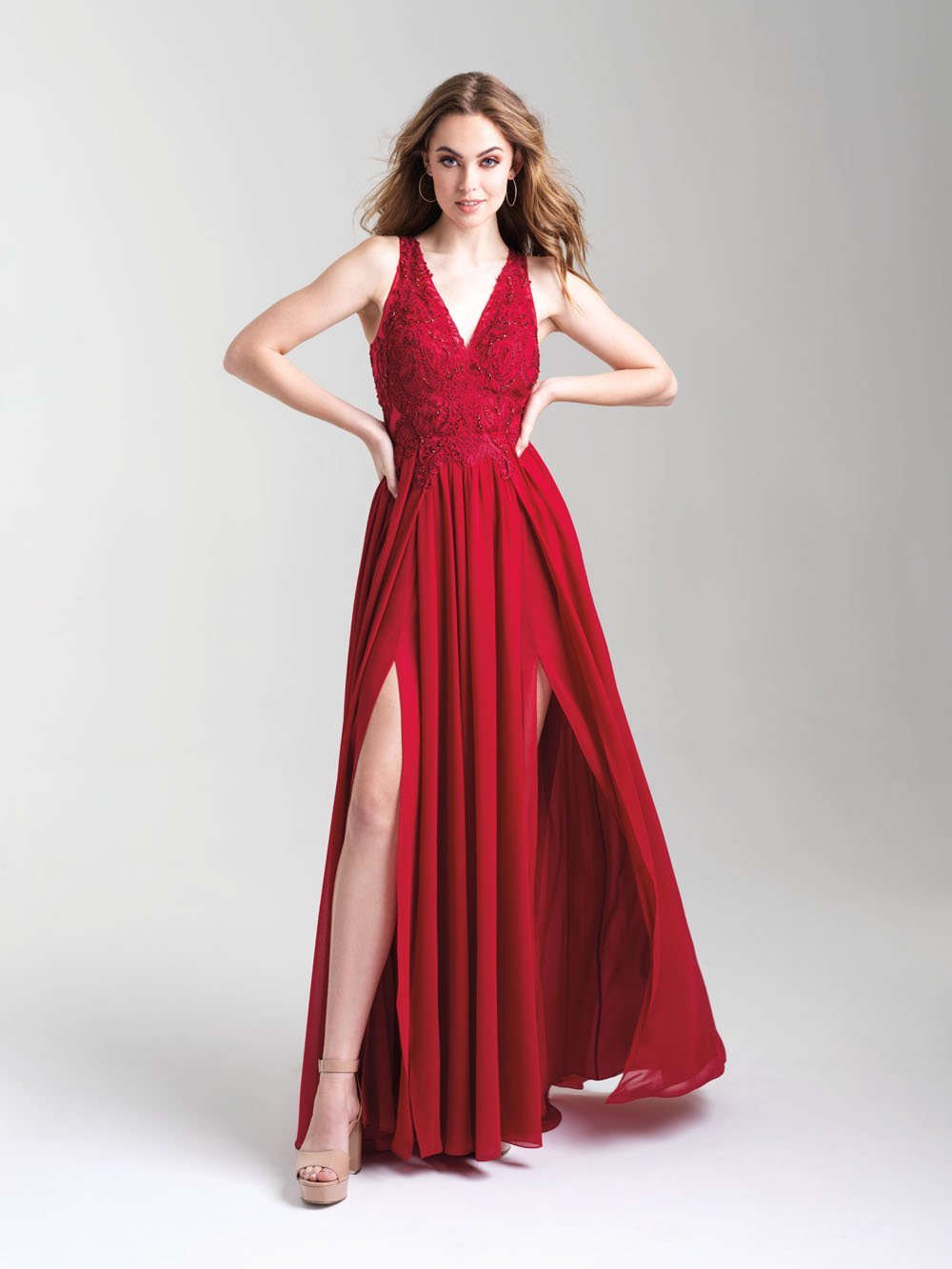 Madison James 20-325 dress images in these colors: Fuchsia, Red, Black, Royal.