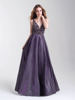Madison James 20-390 dress images in these colors: Black, Purple, Gold.