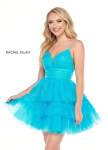 Rachel Allan 40035 dress images in these colors: Neon Coral,Neon Turquoise,Neon Green.