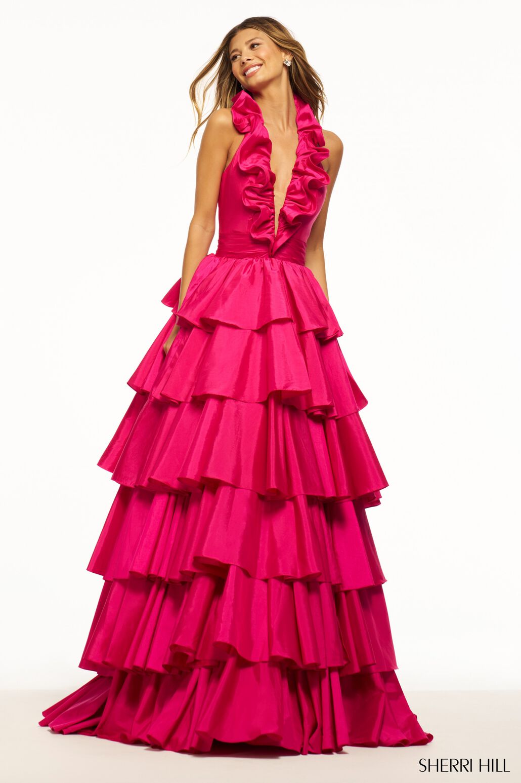 Sherri Hill 56013 prom dress images.  Sherri Hill 56013 is available in these colors: Black, Red, Ivory, Bright Pink, Light Blue, Yellow, Navy, Bright Fuchsia, Chartreuse, Emerald.