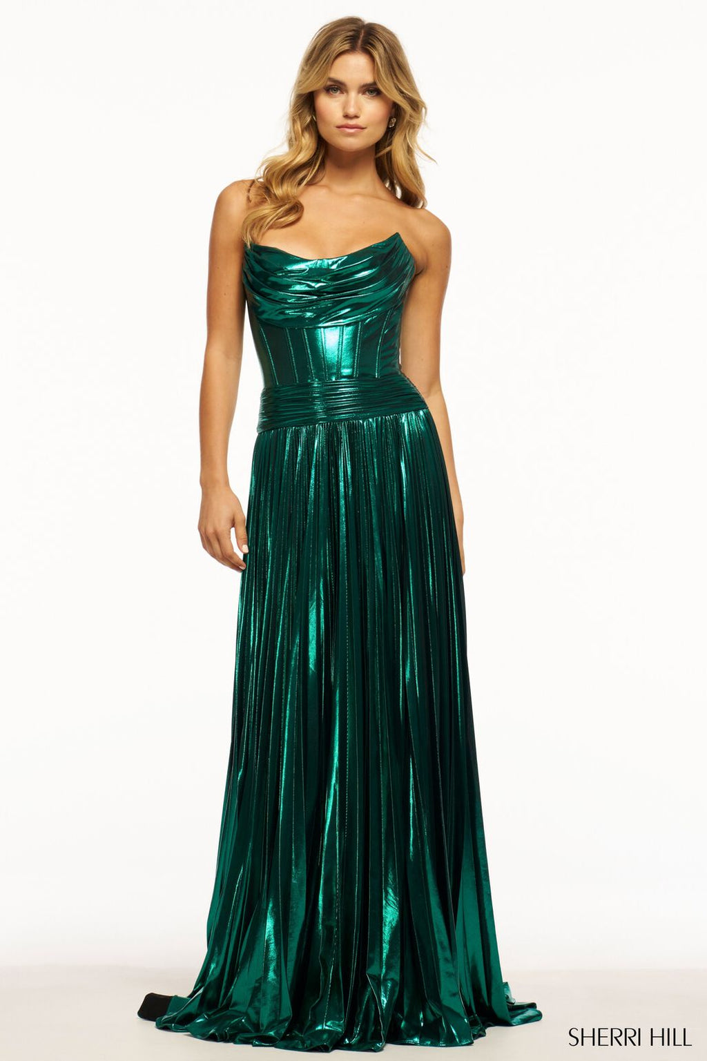 Sherri Hill 56020 prom dress images.  Sherri Hill 56020 is available in these colors: Emerald, Royal, Silver, Gold, Magenta.