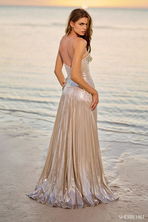 Sherri Hill 56026 prom dress images.  Sherri Hill 56026 is available in these colors: Rose Gold, Wine, Royal, Ivory, Gold.