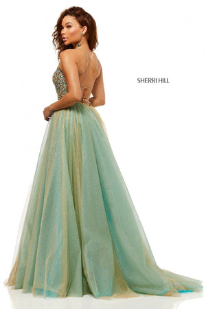 Sherri Hill 52404 dress images in these colors: Gold Turq.