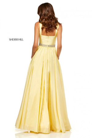 Sherri Hill 52414 dress images in these colors: Ivory, Light Blue, Lilac, Yellow, Pink.