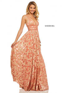 Sherri Hill 52474 dress images in these colors: Ivory Gold, Black Gold, Coral Gold, Light Blue Gold.