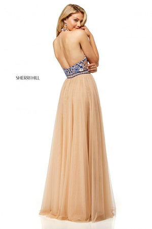 Sherri Hill 52475 dress images in these colors: Nude Blue, Ivory Blue, Nude Aqua, Ivory Coral, Nude Coral, Ivory Aqua.