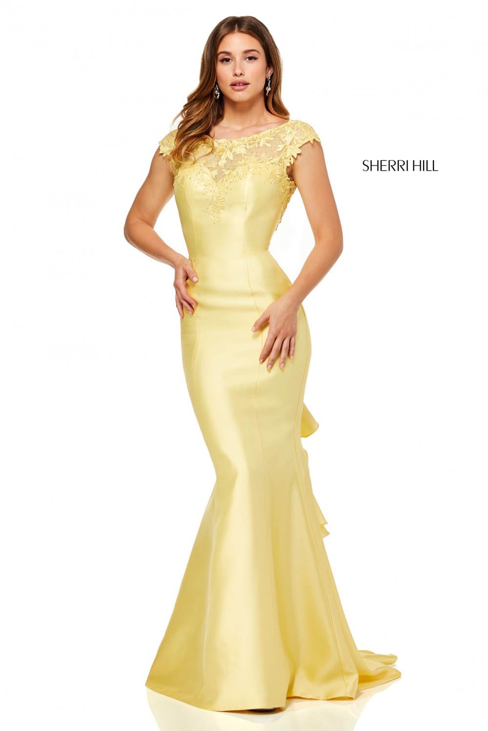 Sherri Hill 52479 dress images in these colors: Light Blue, Blush, Yellow, Ivory.