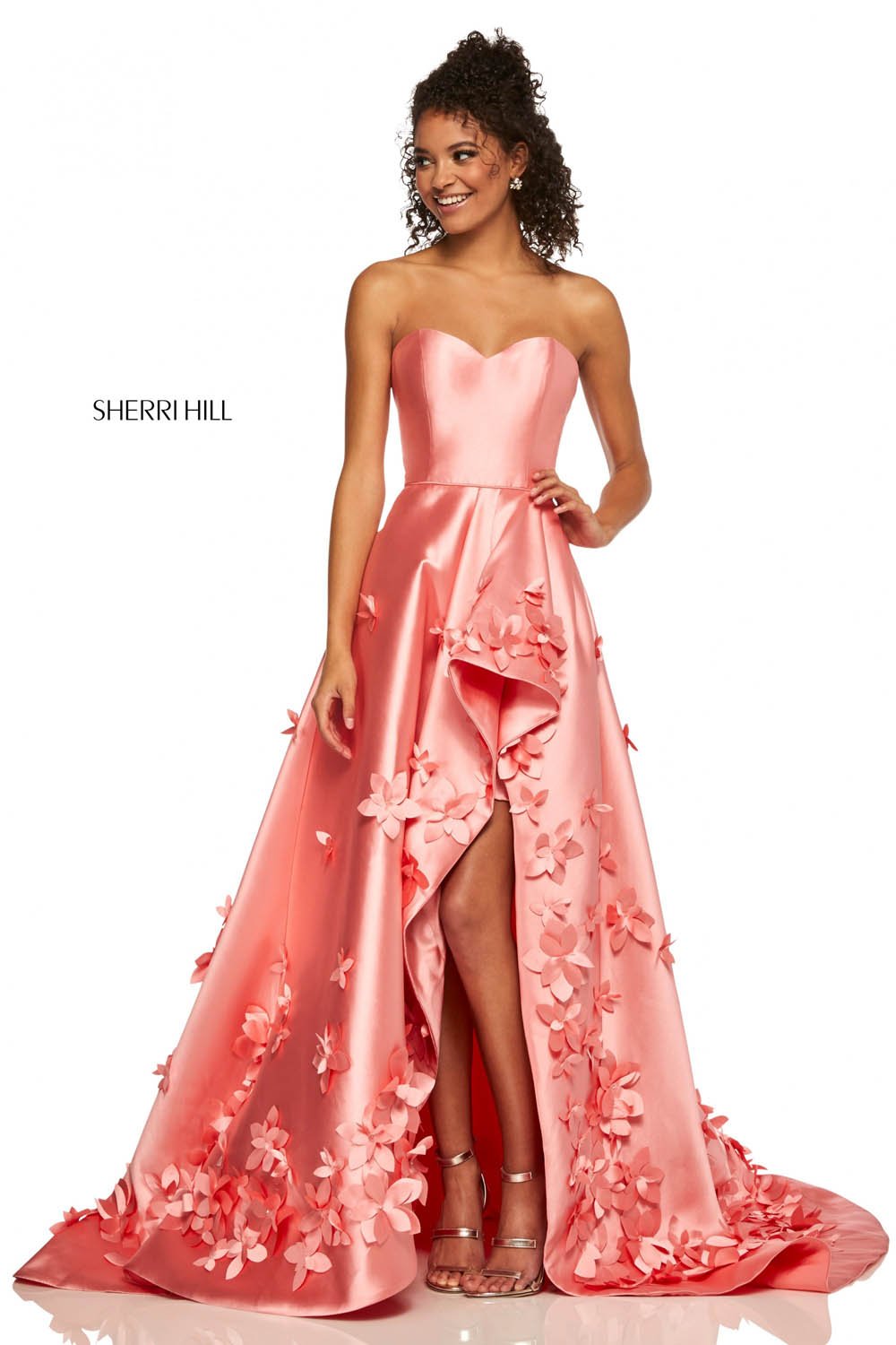 Sherri Hill 52581 dress images in these colors: Red, Light Blue, Lilac, Ivory, Coral, Yellow.
