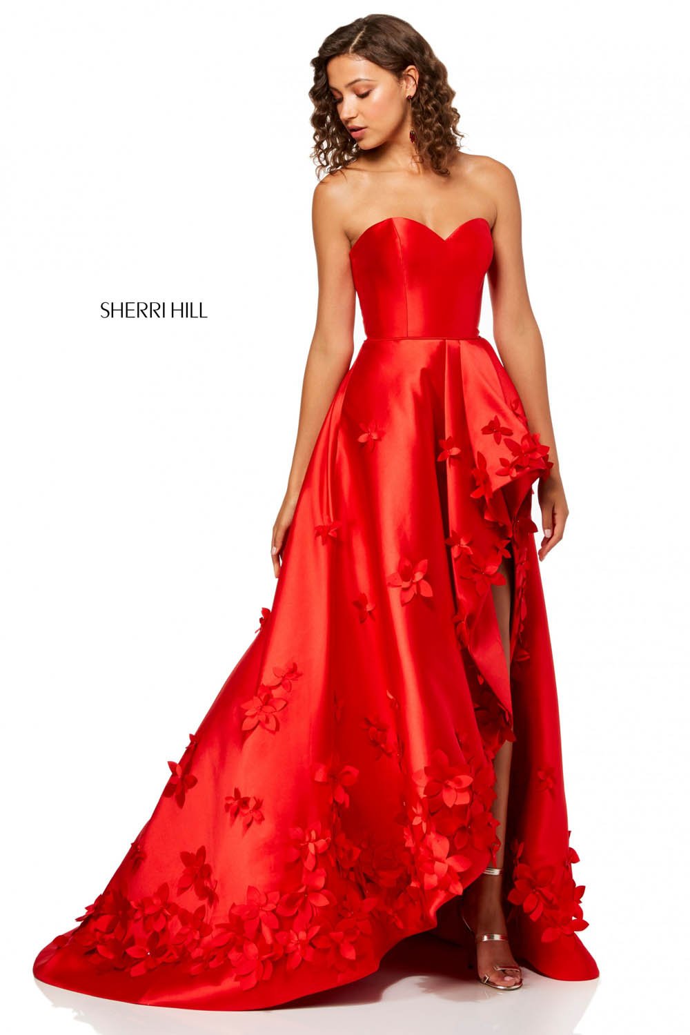 Sherri Hill 52581 dress images in these colors: Red, Light Blue, Lilac, Ivory, Coral, Yellow.