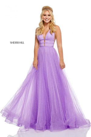 Sherri Hill 52737 dress images in these colors: Nude, Mint Green, Lavender, Coral, Yellow.
