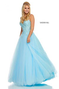 Sherri Hill 52738 dress images in these colors: Light Blue, Yellow, Pink.